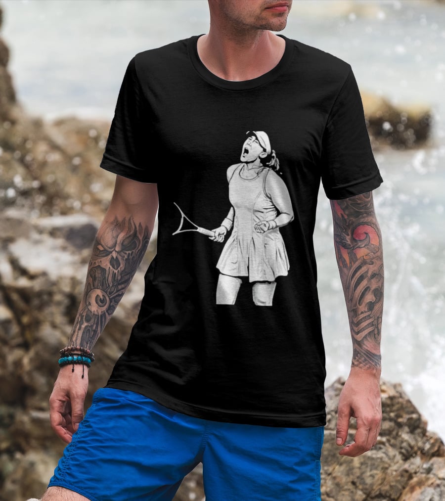 Tennis Player Celebrating Victory Power Grit Determination Black T-Shirt