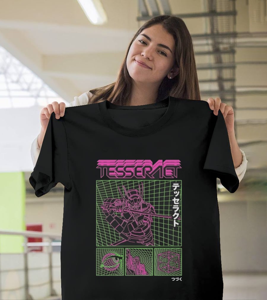 TesseracT Samurai Synthwave Cyberpunk Japanese Text Retro Neon Aesthetic T-Shirt