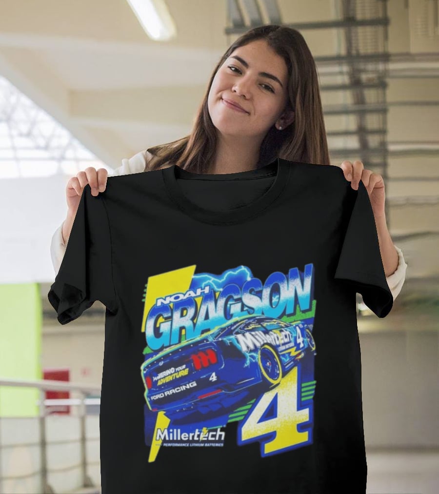 Noah Gragson Millertech Performance Lithium Batteries No 4 Ford Racing Powering Your Adventure T-Shirt