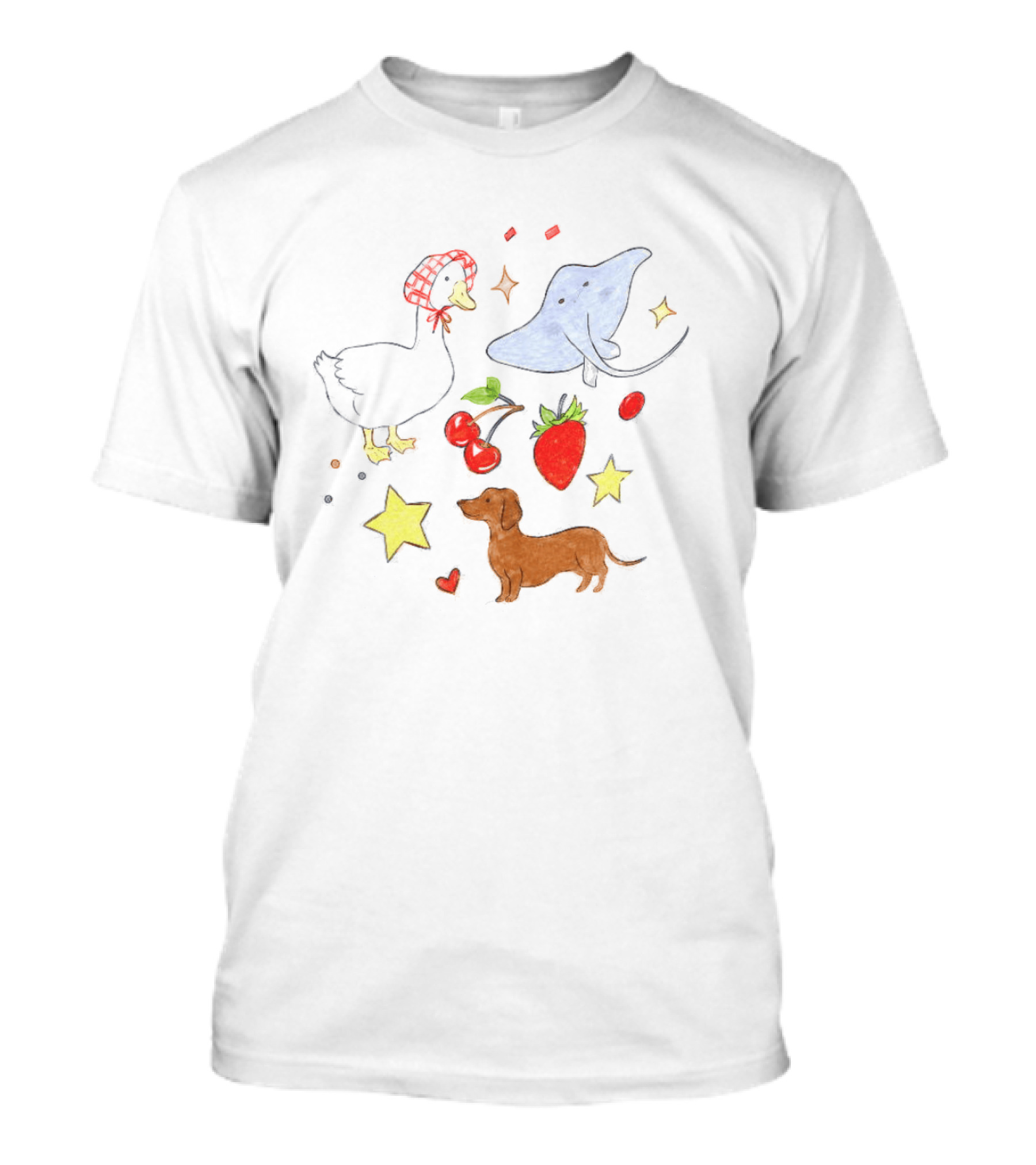 Goose Stingray Strawberry Cherry Dachshund Stars Nature T-Shirt