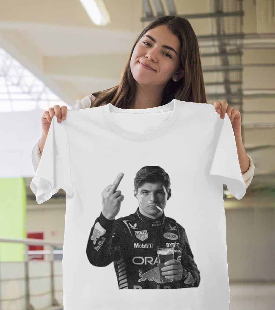 Max Verstappen Red Bull Racing Smoking Beer Middle Finger T-Shirt