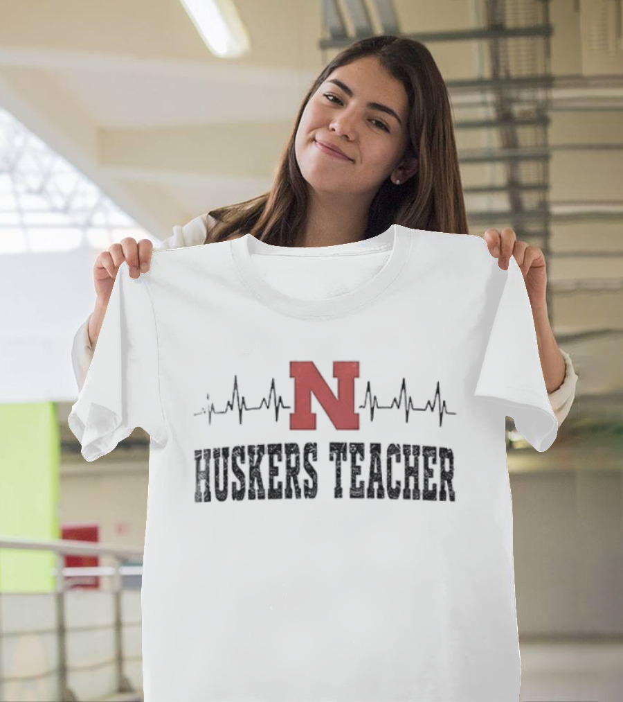 Nebraska Huskers Teacher Heartbeat Football Fan T-Shirt