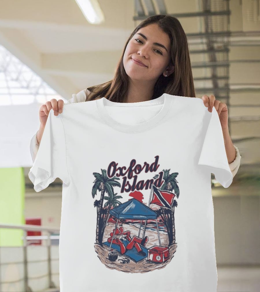 Oxford Island Beach Scene Palm Trees Camping Holiday Relaxation T-Shirt