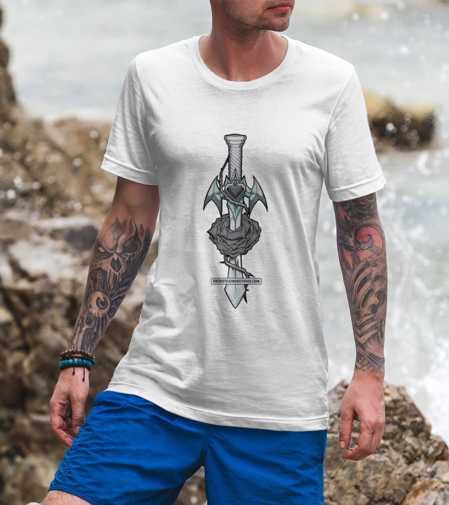 Sacrifice Industries Sword Rose Heart Icon With Wings And Thorns T-Shirt