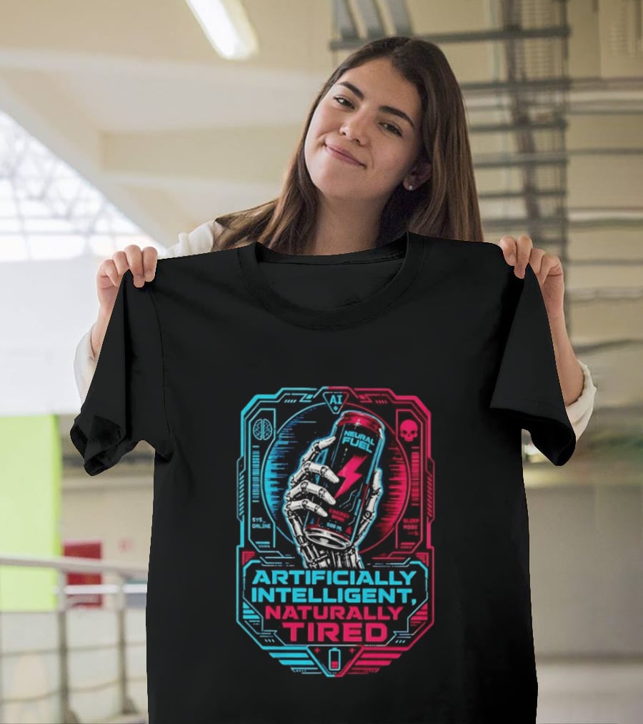 Neural Fuel Cyborg Hand Energy Drink Artifically Intelligent Naturally Tired T-Shirt
