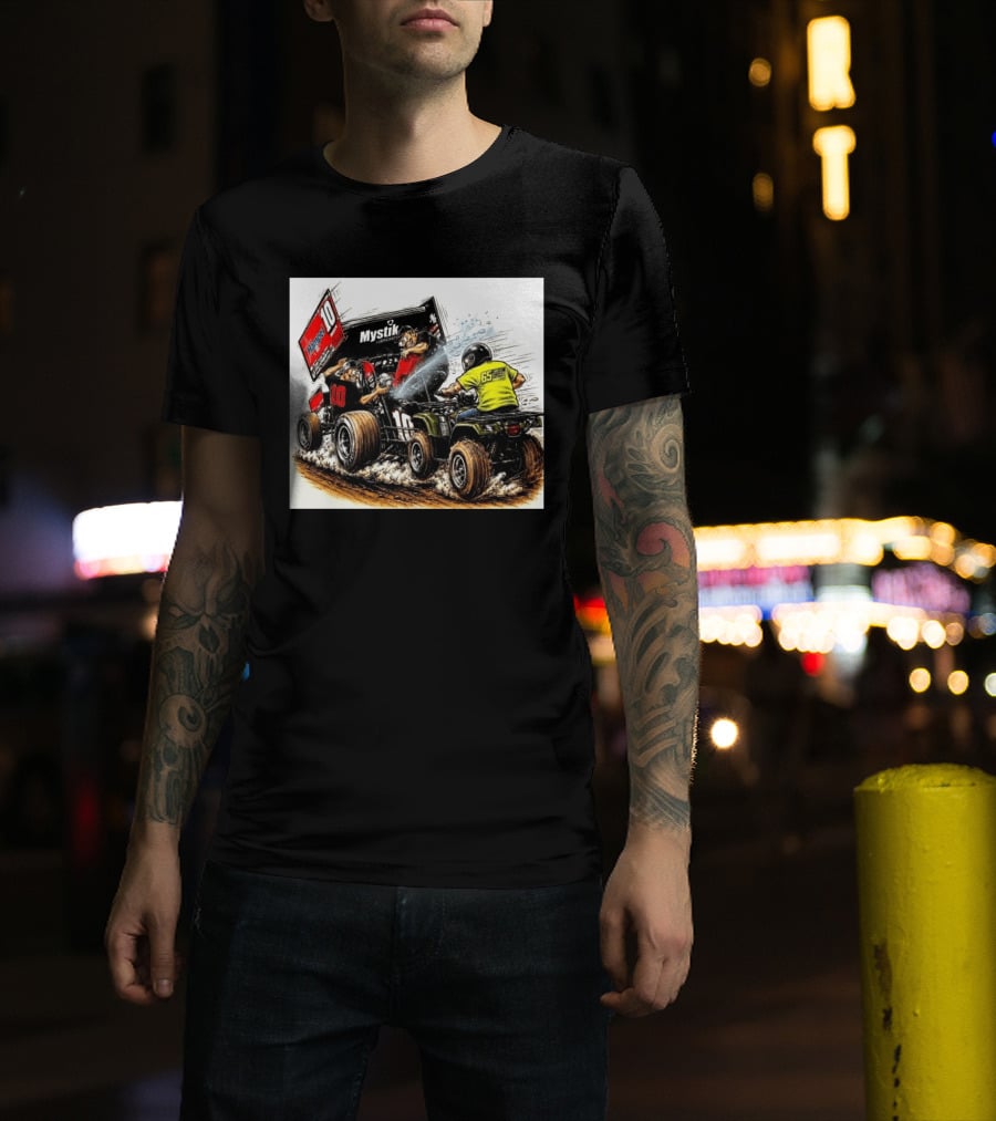 ATV Racing Action With Mystik Lubricants Dirt Track Riders Off Road Racing Vehicles And Hampel 65 Speed Shop T-Shirt