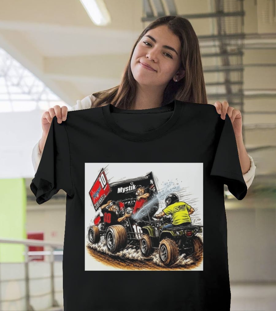 ATV Racing Action With Mystik Lubricants Dirt Track Riders Off Road Racing Vehicles And Hampel 65 Speed Shop T-Shirt
