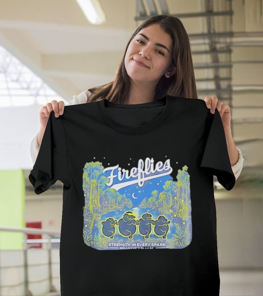 Fireflies Bellevue College Strength In Every Spark Under Night Sky T-Shirt