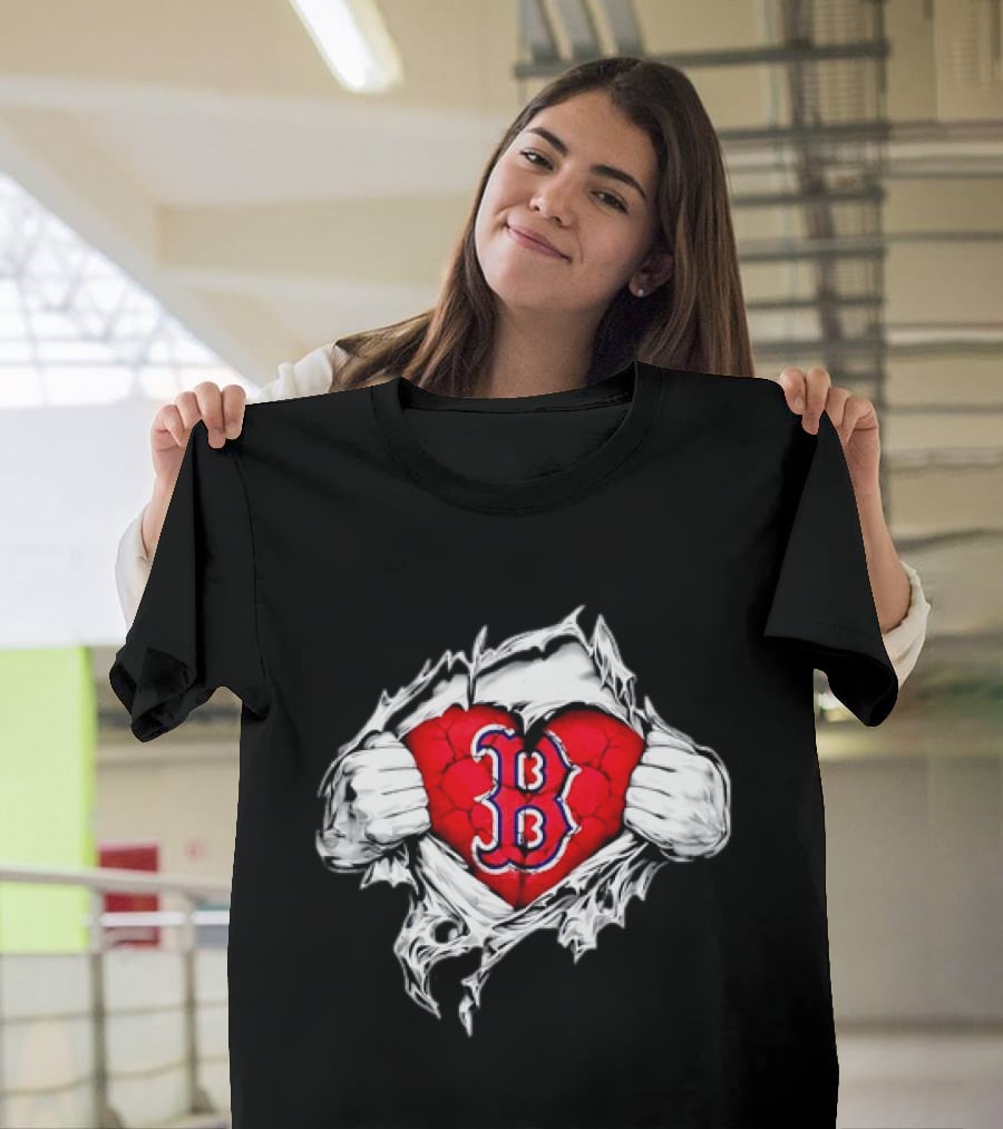 Boston Red Sox Heart Ripped Chest MLB Baseball Fan T-Shirt