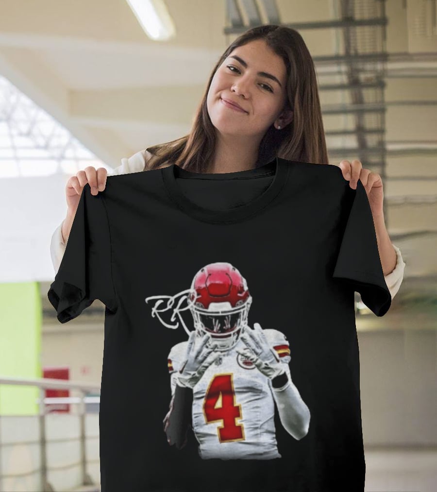 Rashee Rice Number 4 Kansas City Chiefs Football RP Helmet And Jersey T-Shirt