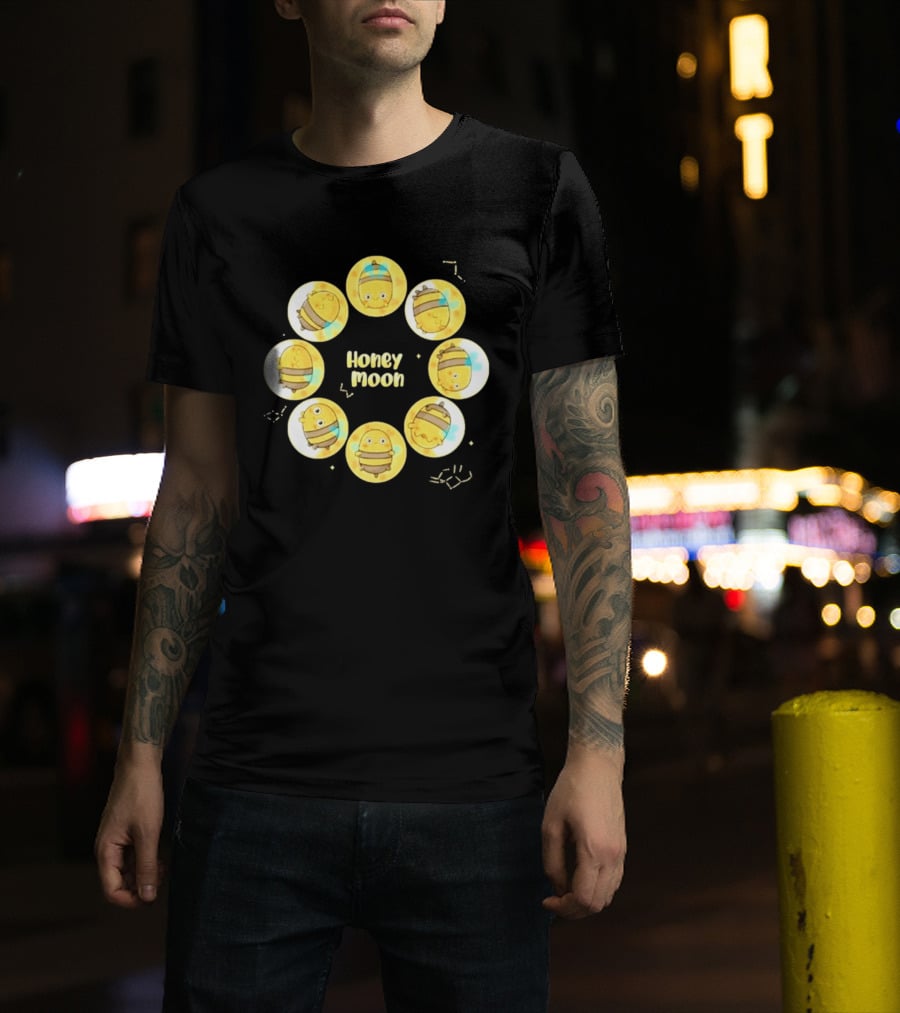 Honey Moon Bee Phases Cute Cartoon Bees In Lunar Cycle T-Shirt