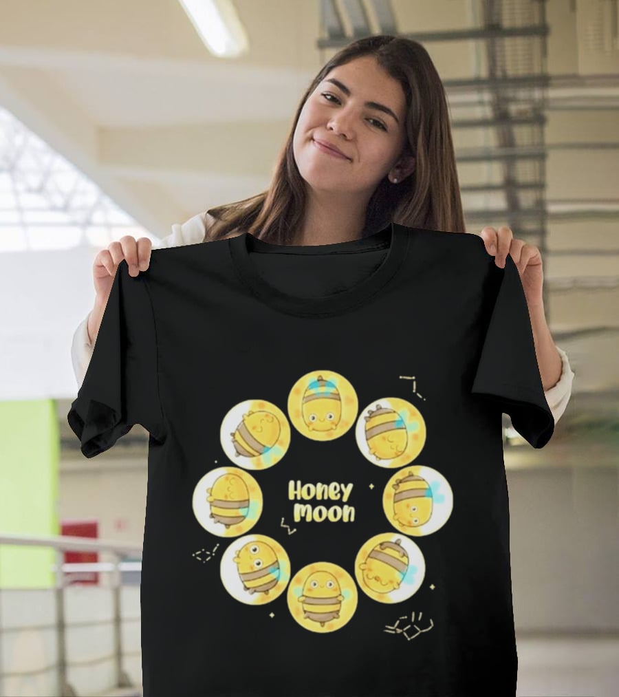 Honey Moon Bee Phases Cute Cartoon Bees In Lunar Cycle T-Shirt