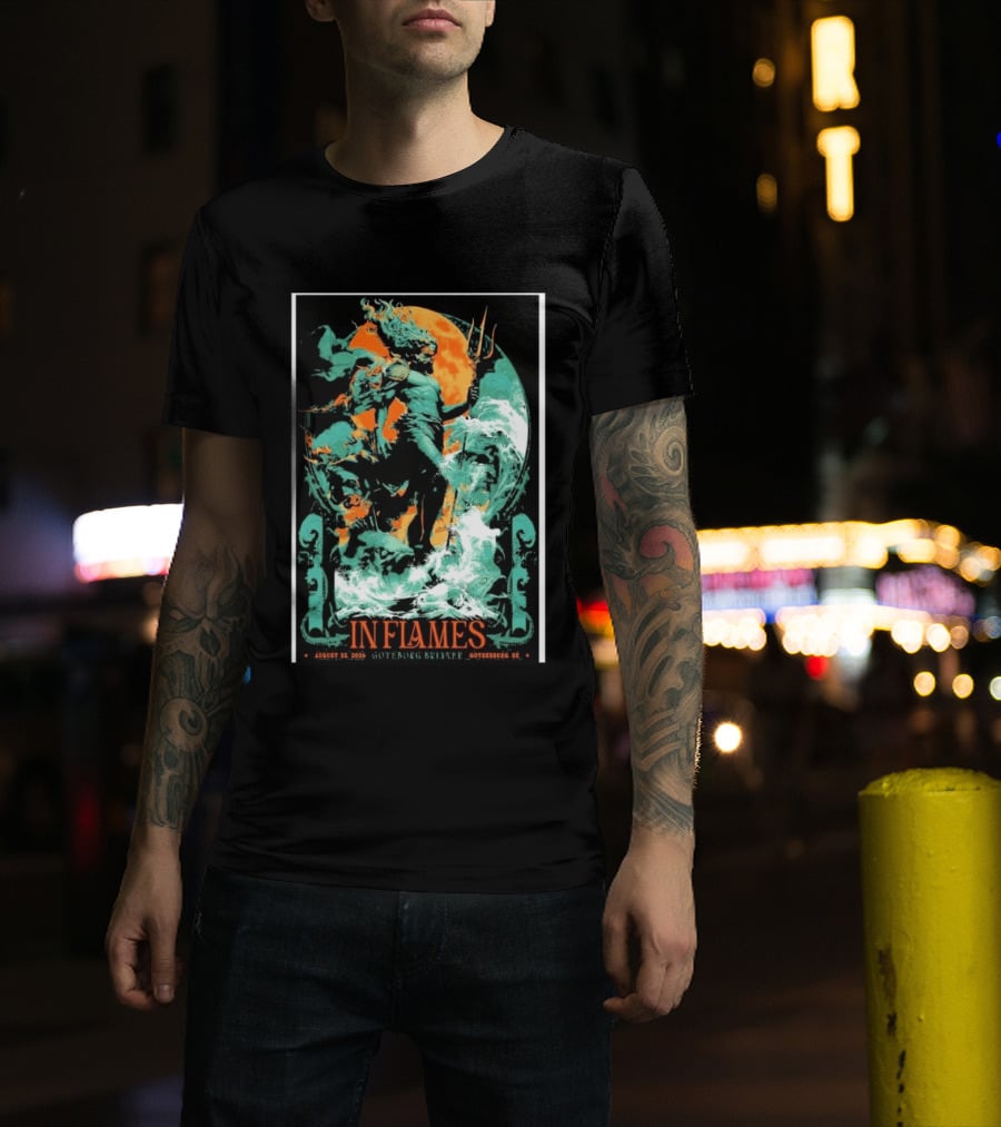 In Flames Göteborg Brinner August 22 2026 Poseidon Trident Concert Event Gothenburg SE T-Shirt