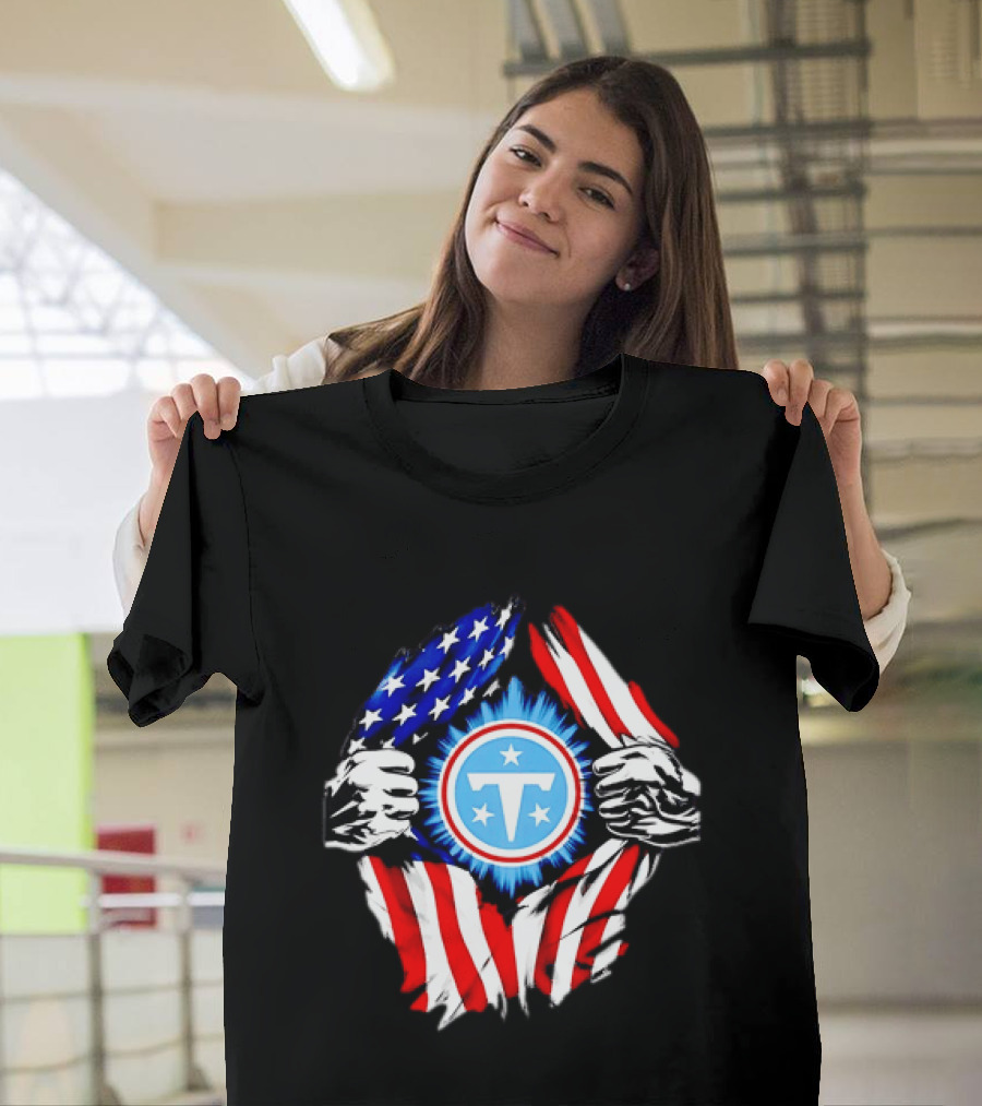 Tennessee Titans American Flag Ripped Chest USA Football Fan T-Shirt