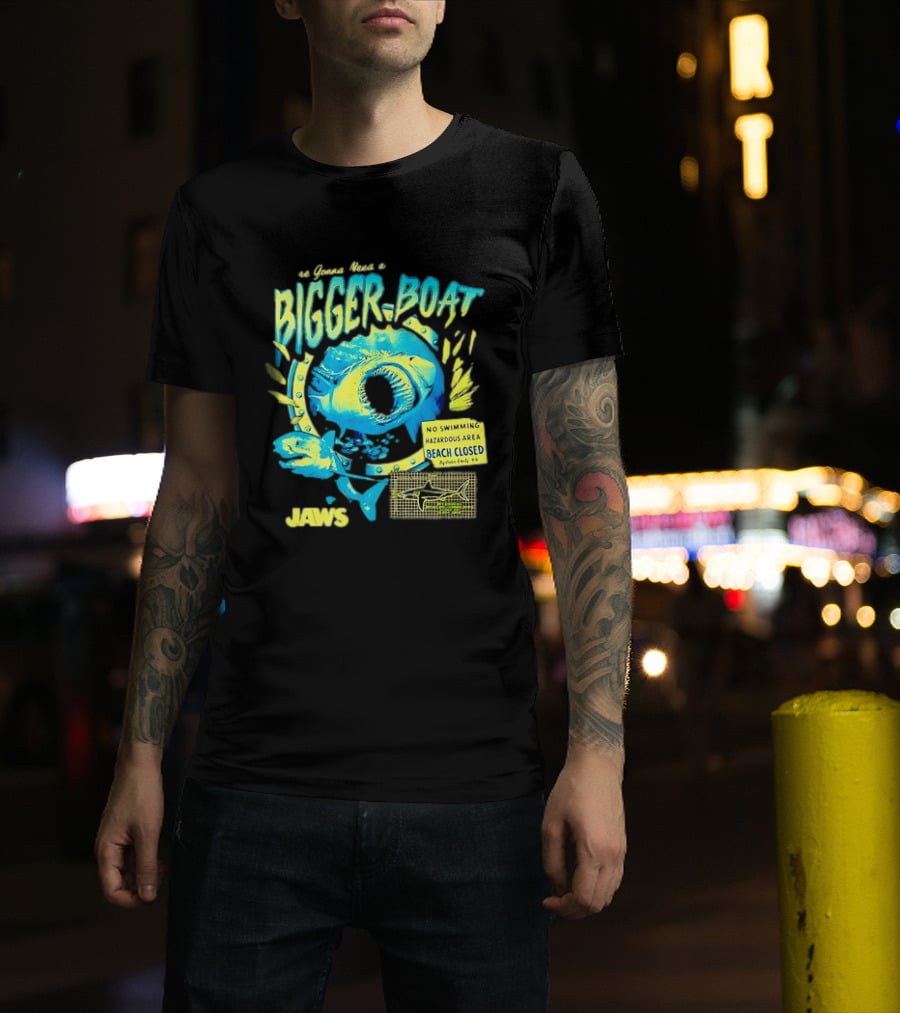 Jaws Bigger Boat No Swimming Hazardous Beach Closed T-Shirt