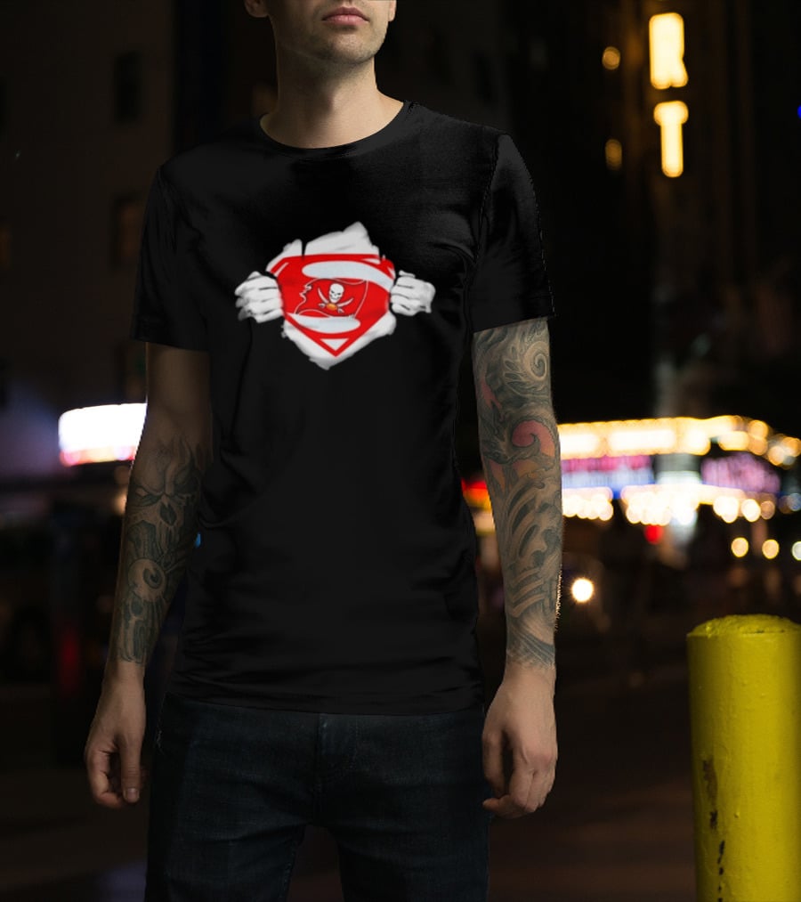 Tampa Bay Buccaneers Superpower Fan Symbol With Skulls Football Superman T-Shirt