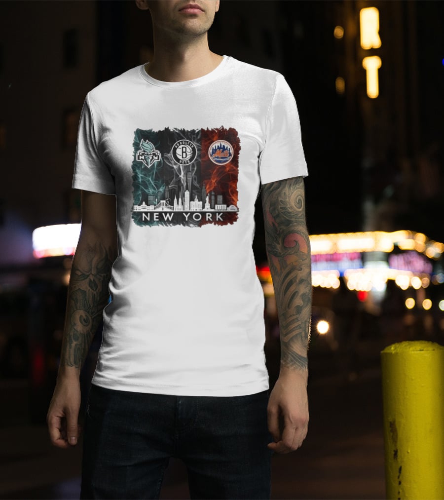 Brooklyn Nets New York Mets Liberty 2026 Celebration Skyline T-Shirt