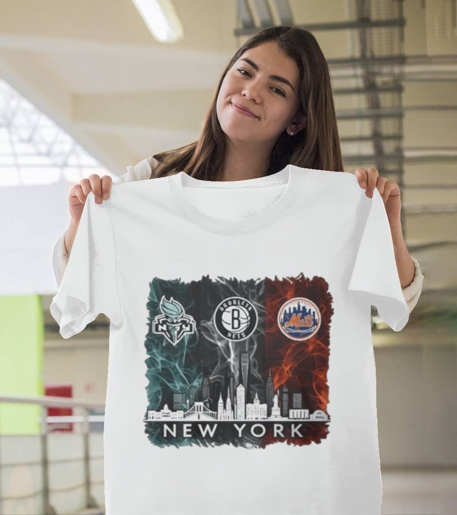 Brooklyn Nets New York Mets Liberty 2026 Celebration Skyline T-Shirt