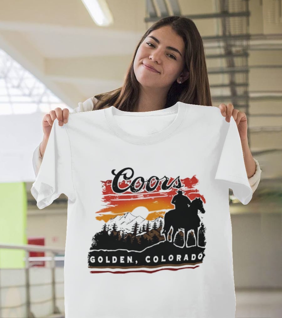 Coors Golden Colorado Cowboy Sunset Mountains T-Shirt
