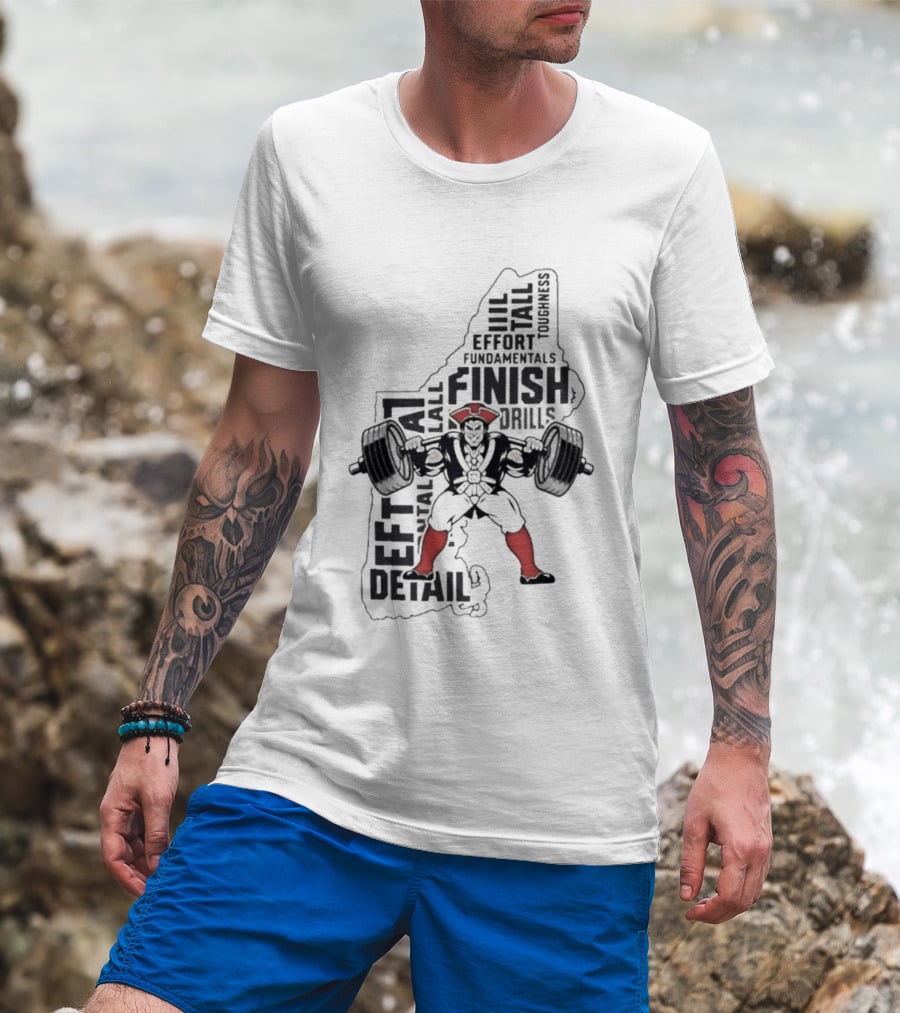 Pat Patriot Colonial Barbell Finish Drill Effort Detail T-Shirt