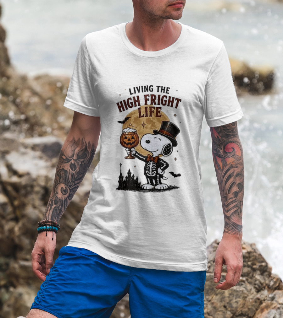 Peanuts Snoopy Living The High Fright Life Halloween Moon Pumpkin T-Shirt