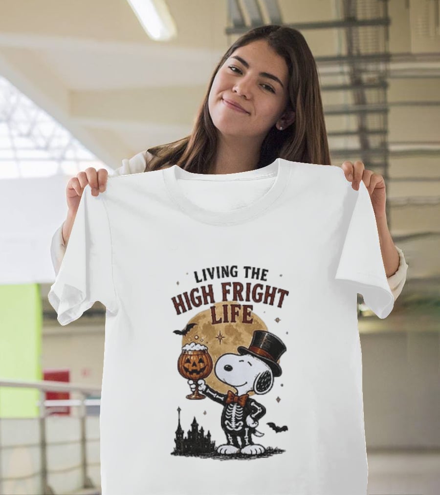 Peanuts Snoopy Living The High Fright Life Halloween Moon Pumpkin T-Shirt