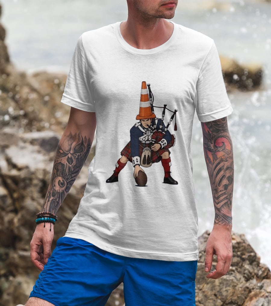 Scottish Bagpiper Traffic Cone American Football Fusion T-Shirt