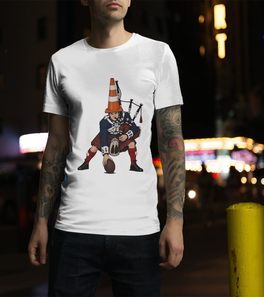 Scottish Bagpiper Traffic Cone American Football Fusion T-Shirt