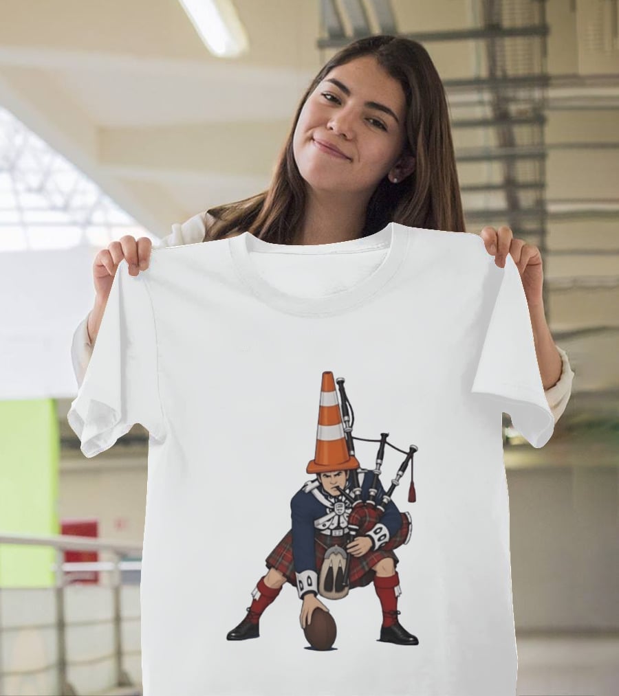 Scottish Bagpiper Traffic Cone American Football Fusion T-Shirt