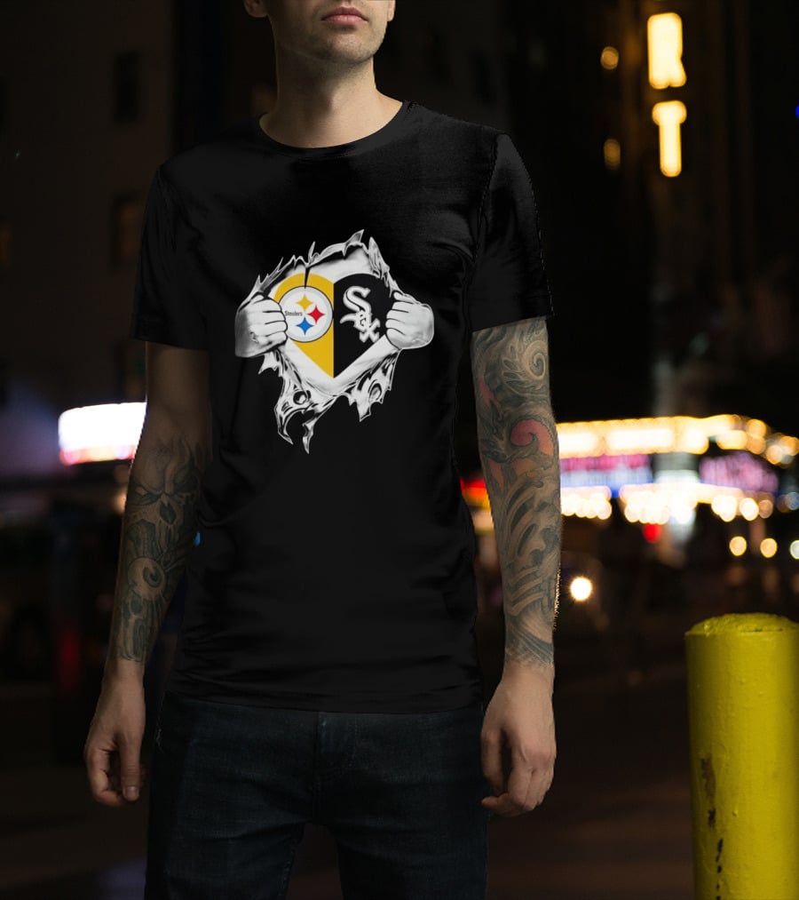 Pittsburgh Steelers Chicago White Sox Heart Superman Chest Rip T-Shirt