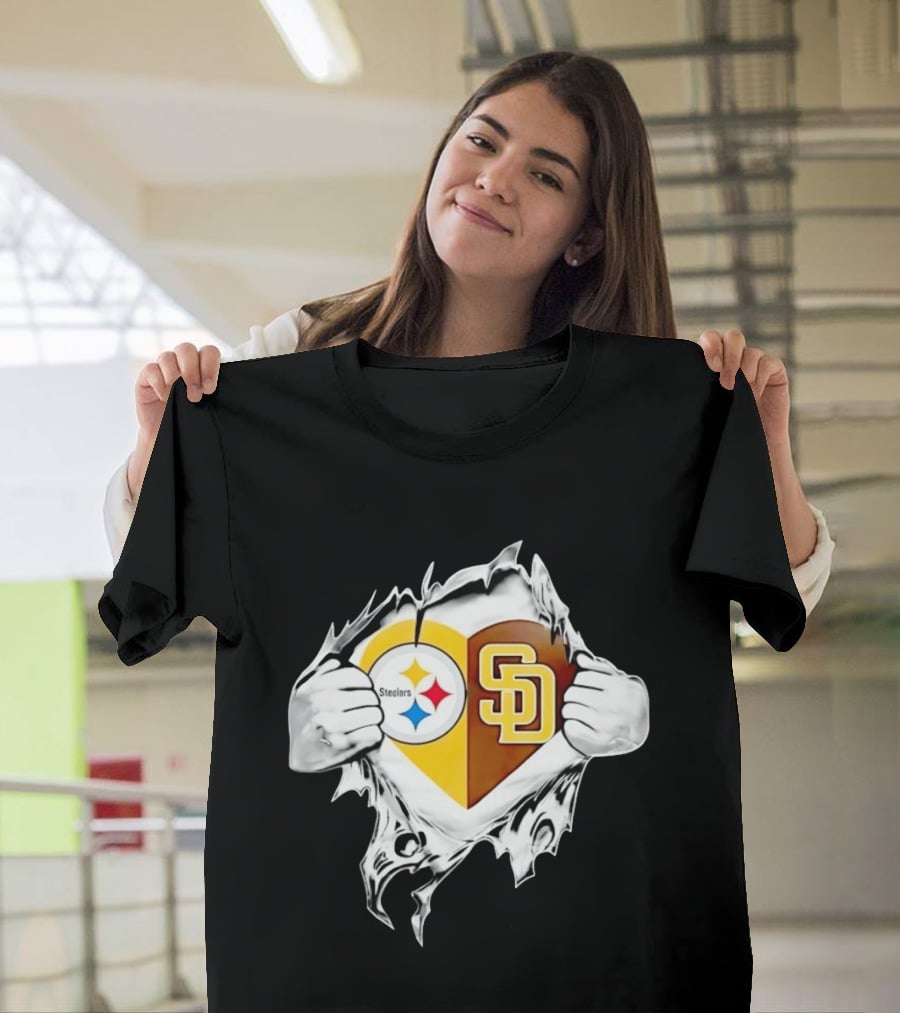 Pittsburgh Steelers San Diego Padres Heart Superman Chest Rip T-Shirt