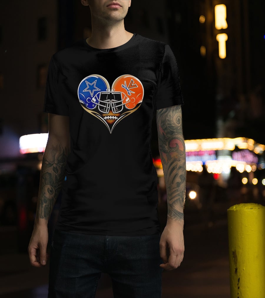 Dallas Cowboys Virginia Cavaliers Heart Helmet Football Fusion T-Shirt