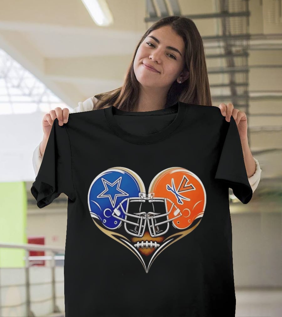 Dallas Cowboys Virginia Cavaliers Heart Helmet Football Fusion T-Shirt