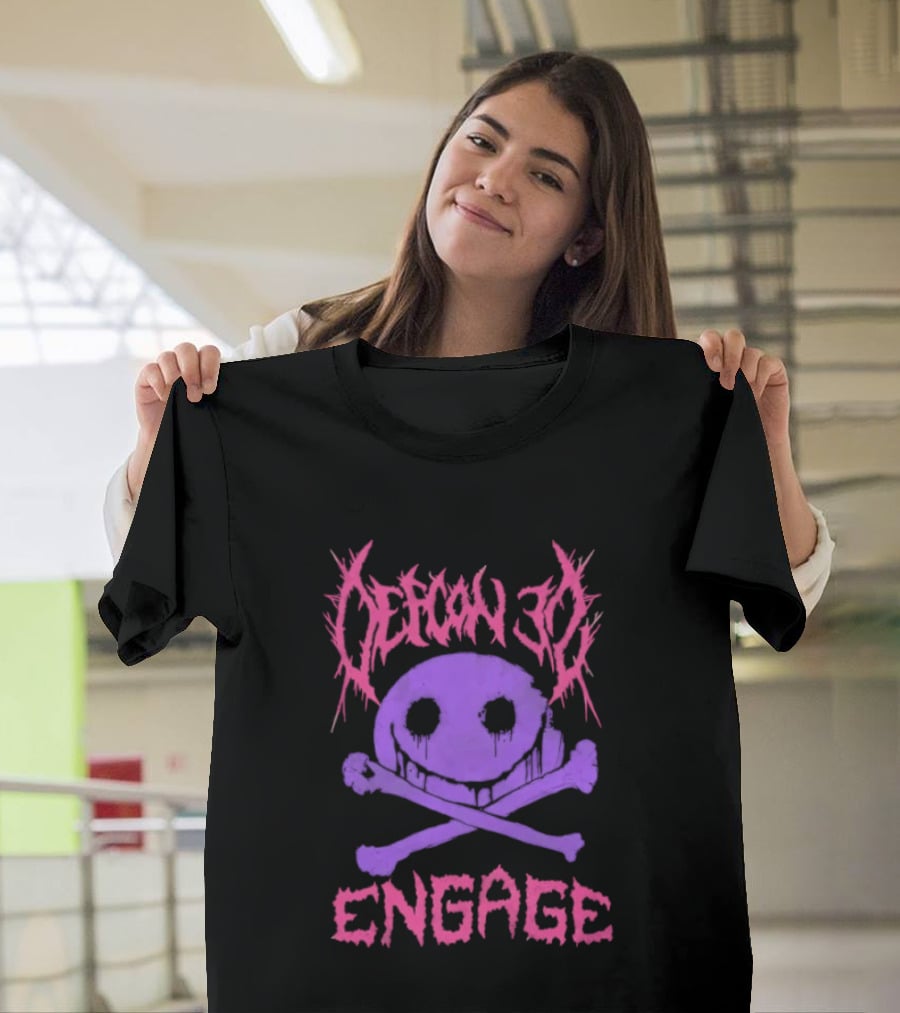 Defcon 30 Engage Purple Metal Skull Smiley T-Shirt
