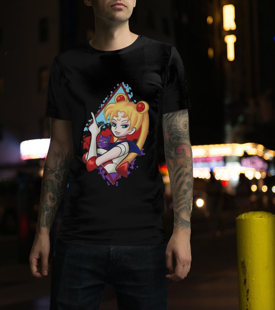 Sailor Moon With Luna Cat Anime Manga T-Shirt