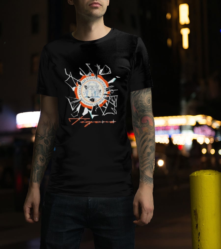 Savannah State University Seal Tigers Shattered Glass T-Shirt