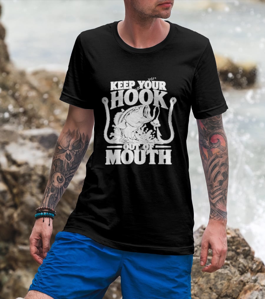 Keep Your Hook Out Of Mouth Bass Angling Water Splash Distressed T-Shirt