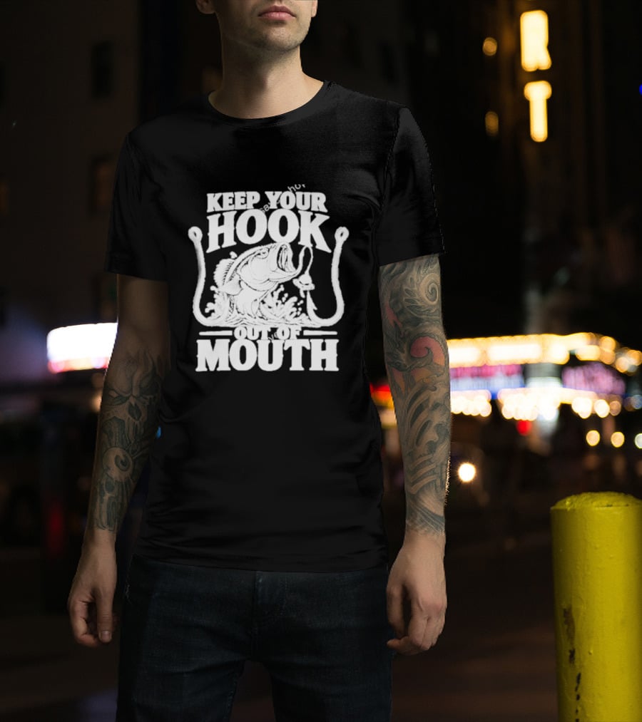 Keep Your Hook Out Of Mouth Bass Angling Water Splash Distressed T-Shirt