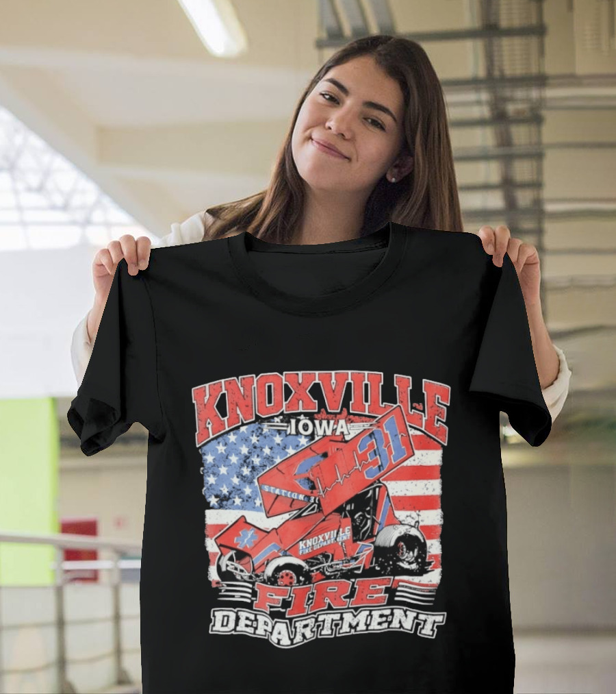 Knoxville Iowa Fire Department Station 31 Sprint Car American Flag T-Shirt