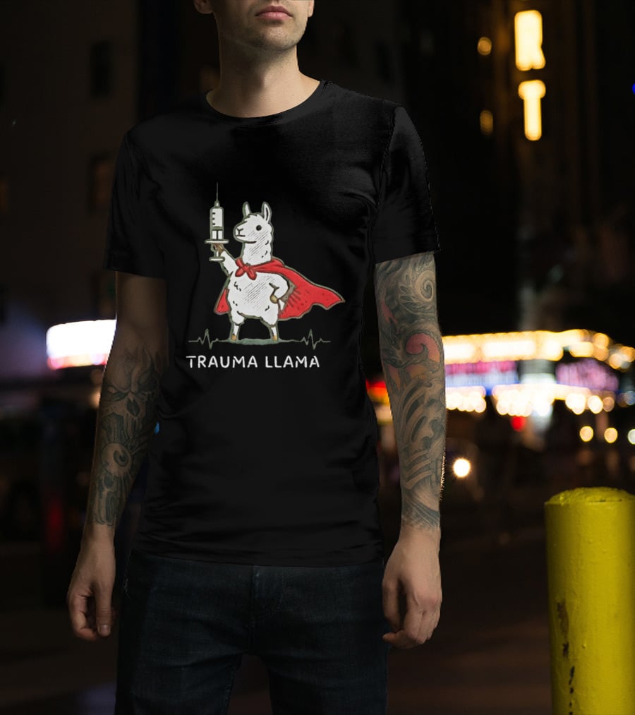 Trauma Llama Nurse Superhero Holding Syringe T-Shirt
