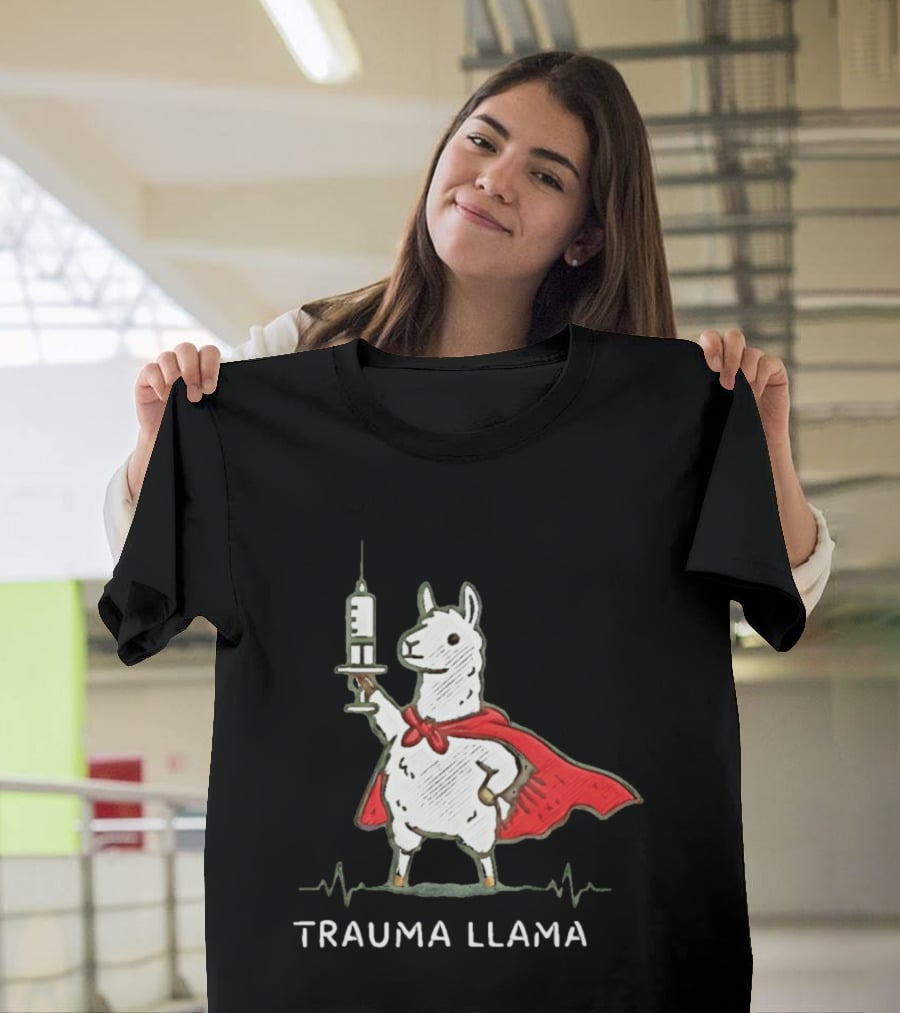 Trauma Llama Nurse Superhero Holding Syringe T-Shirt