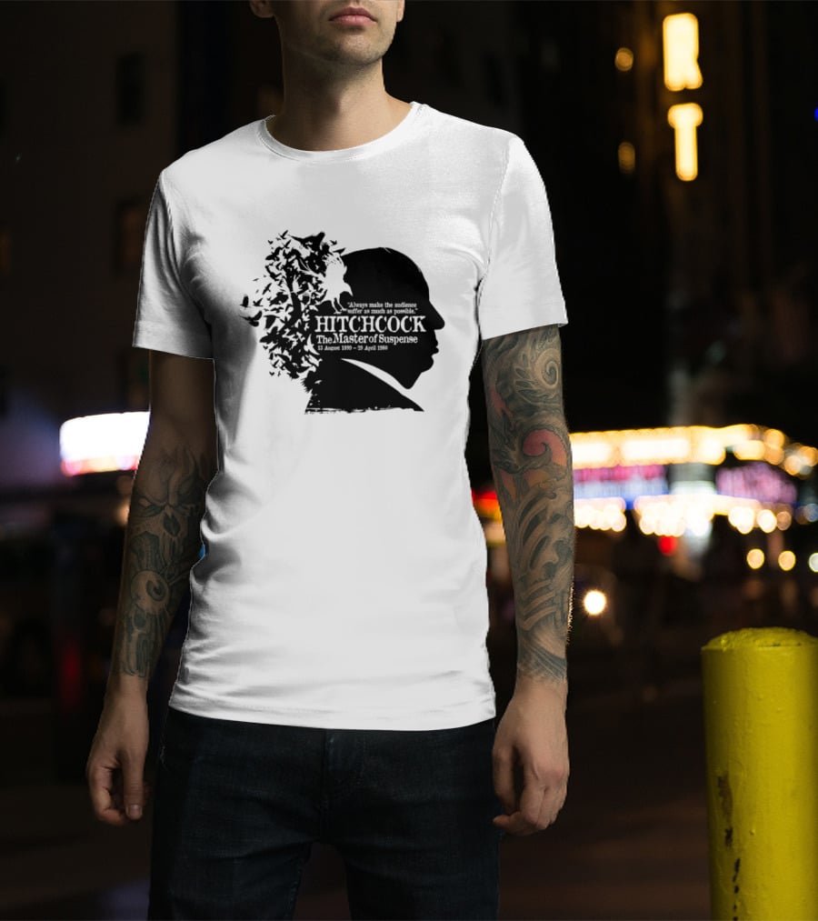 Alfred Hitchcock The Master Of Suspense Silhouette Birds 1899 1980 T-Shirt