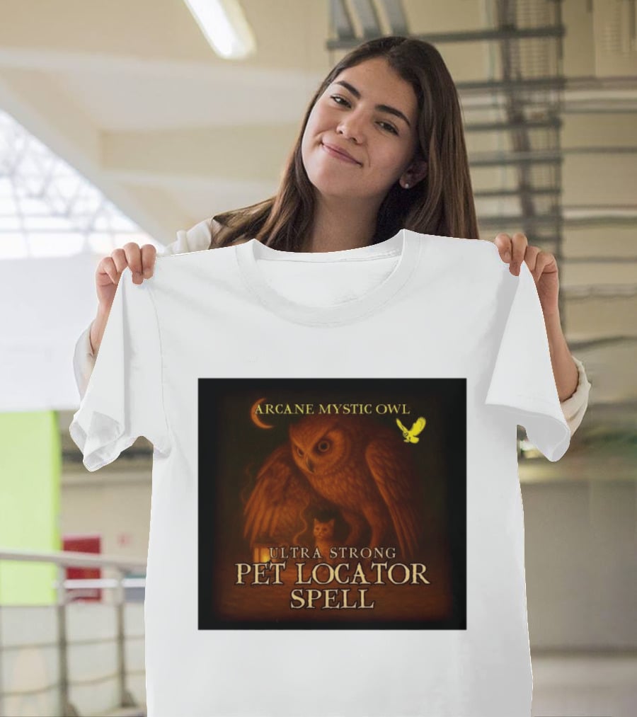 Arcane Mystic Owl Ultra Strong Pet Locator Spell Moonlit Guardian T-Shirt