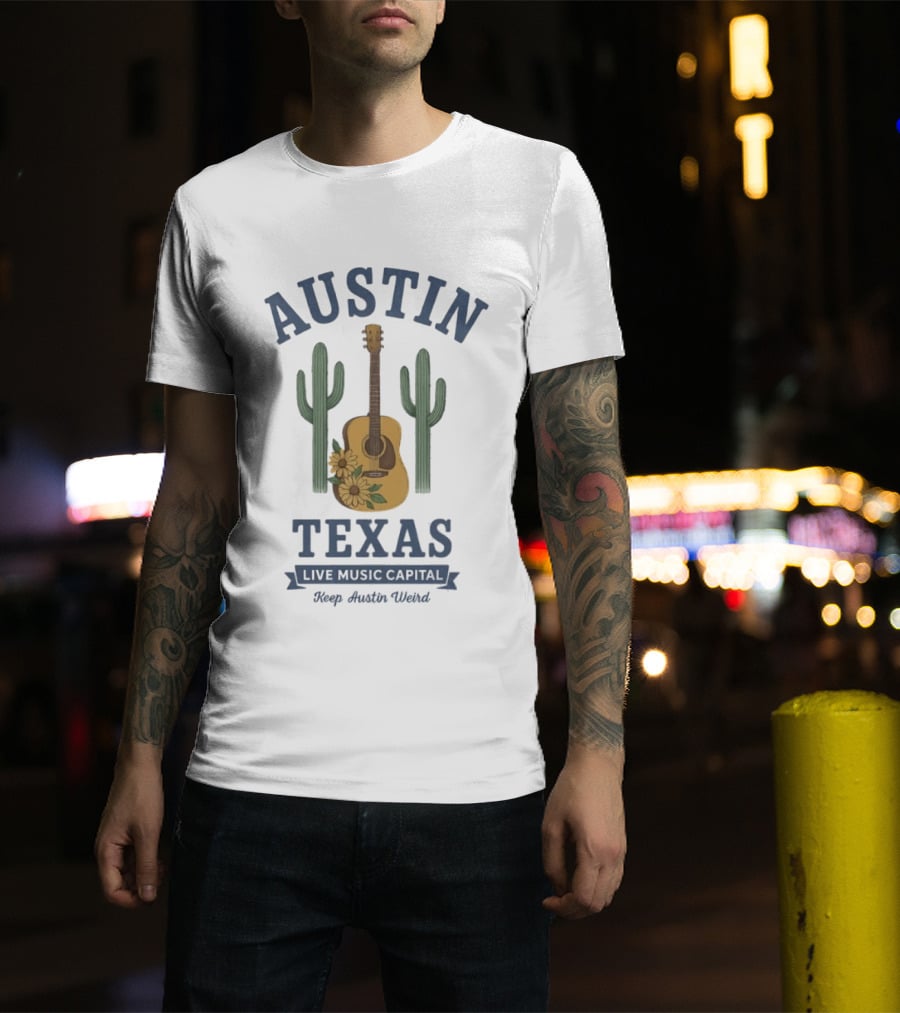 Austin Texas Live Music Capital Guitar Cactus Keep Austin Weird T-Shirt