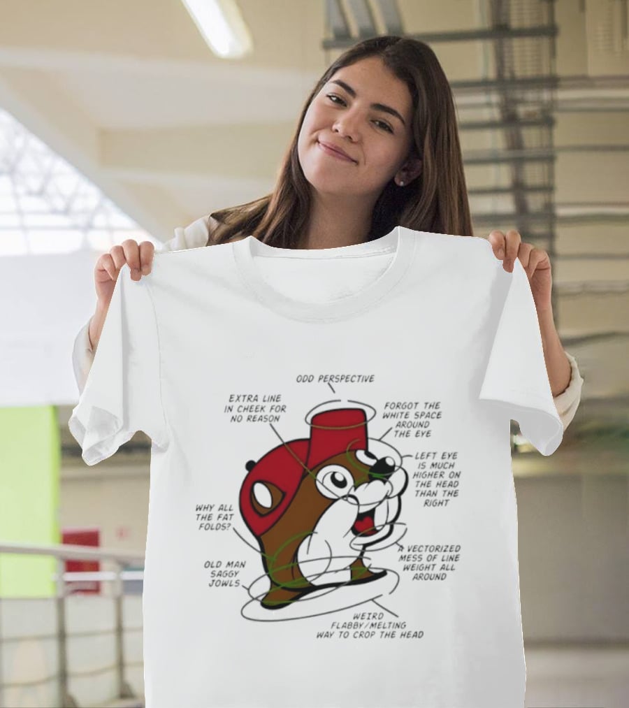 Beaver Cartoon Anatomy Critique Buc Ee's Extra Chin Humor Perspective Analysis T-Shirt