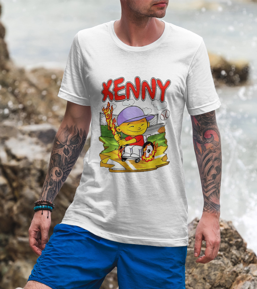 Kenny Kawaguchi Backyard Baseball Character Wheelchair Flames T-Shirt