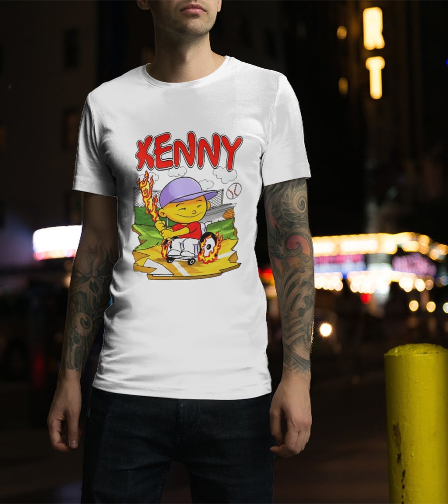 Kenny Kawaguchi Backyard Baseball Character Wheelchair Flames T-Shirt
