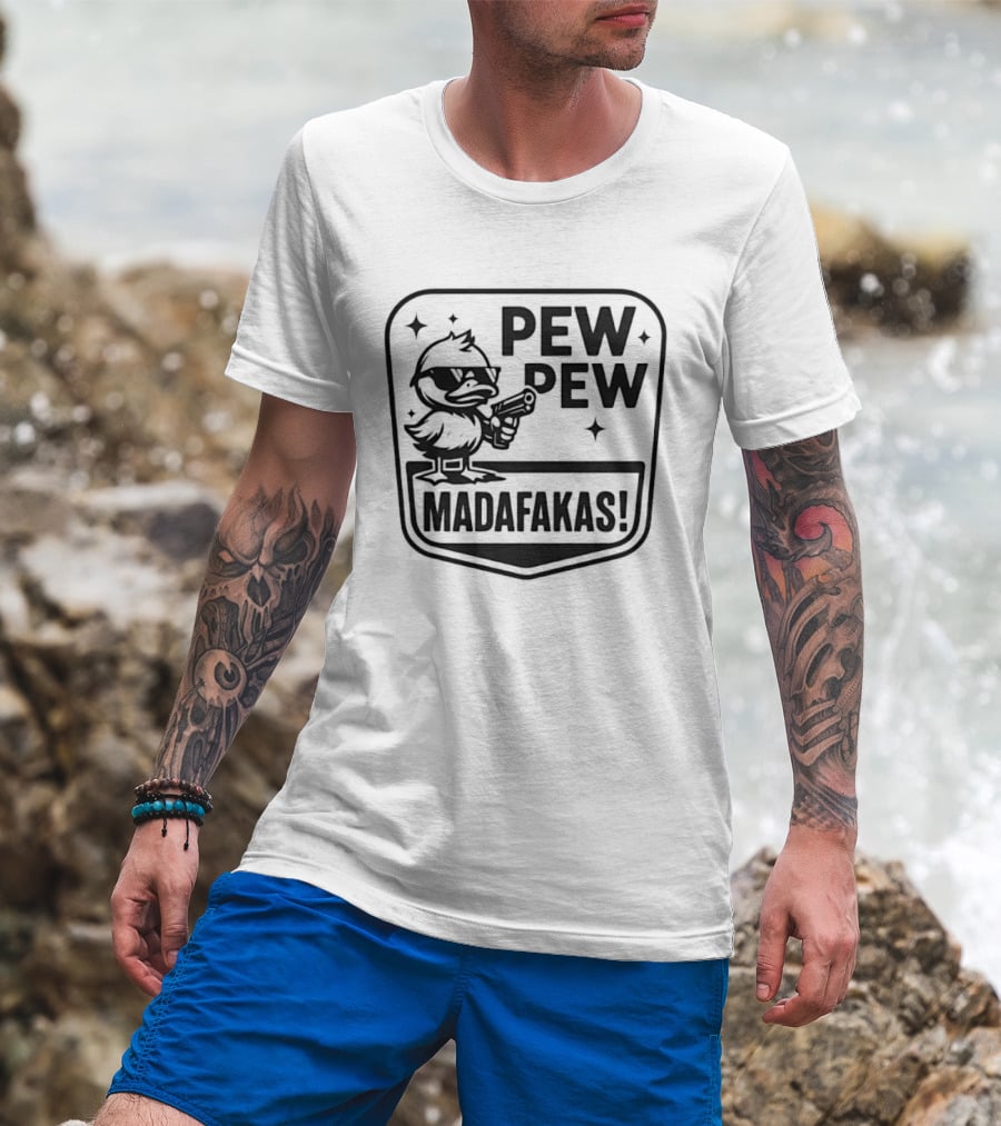 Pew Pew Madafakas Duck With Sunglasses T-Shirt
