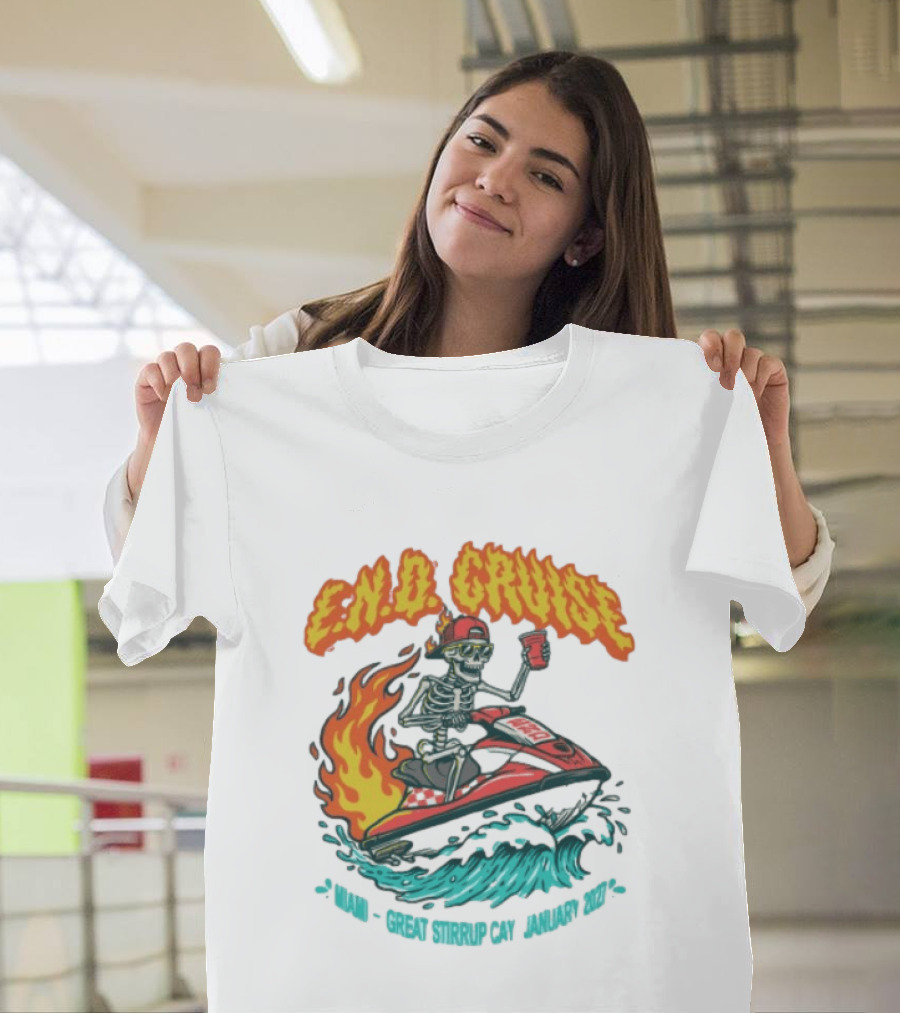 E.N.D. Cruise Skeleton Wave Rider Miami Great Stirrup Cay January 2024 T-Shirt