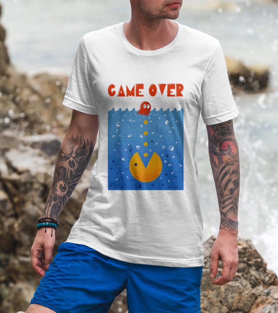 Pac Man Game Over Underwater Ghost Retro Gaming T-Shirt